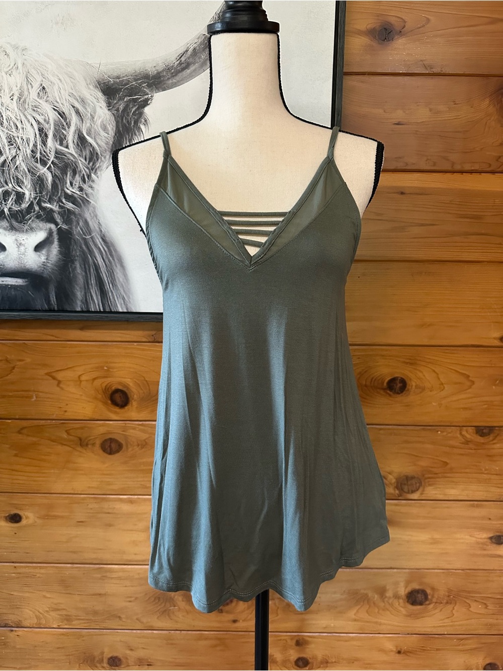 NWT American Eagle Olive Green Strappy V-Neck Women's Tank Top